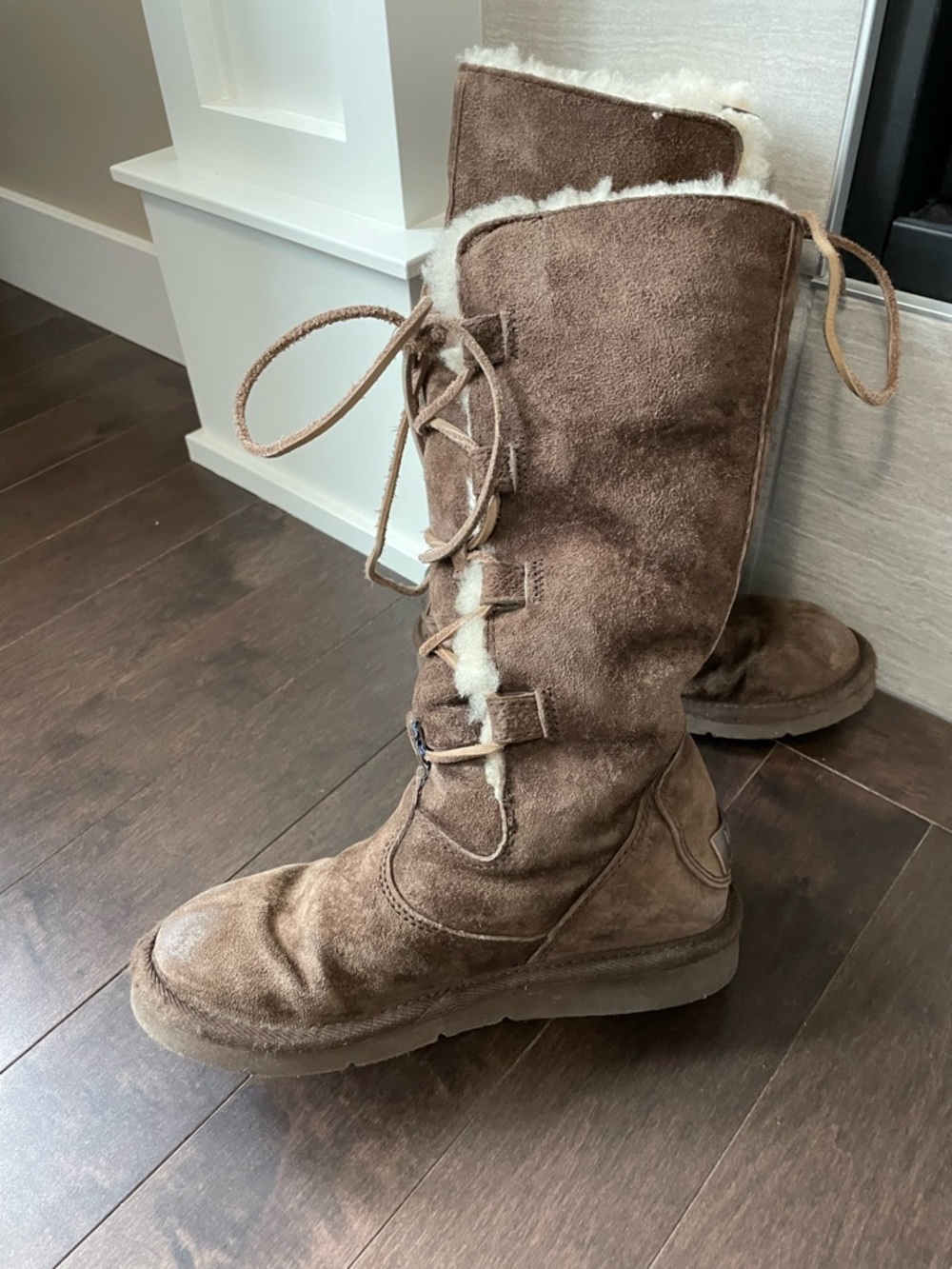 UGG Whitley Tall Brown Leather Suede Sheepskin Lined Boots Women’s Size 5 - Picture 2 of 13